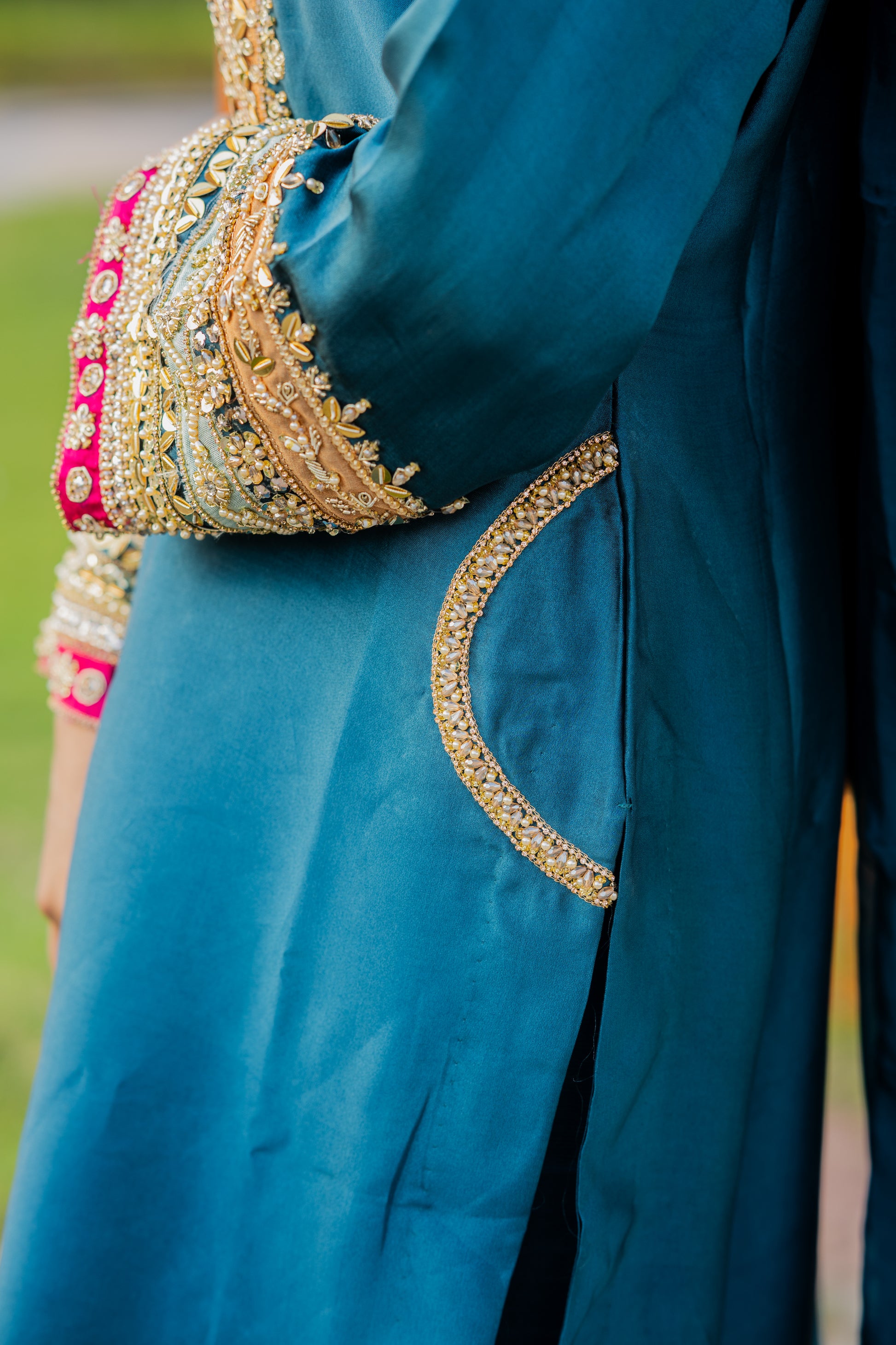 Embroidered Sequin Sheesha Silk Kurta with Chiffon Dupatta – Teal Blue Festive Wear for Women