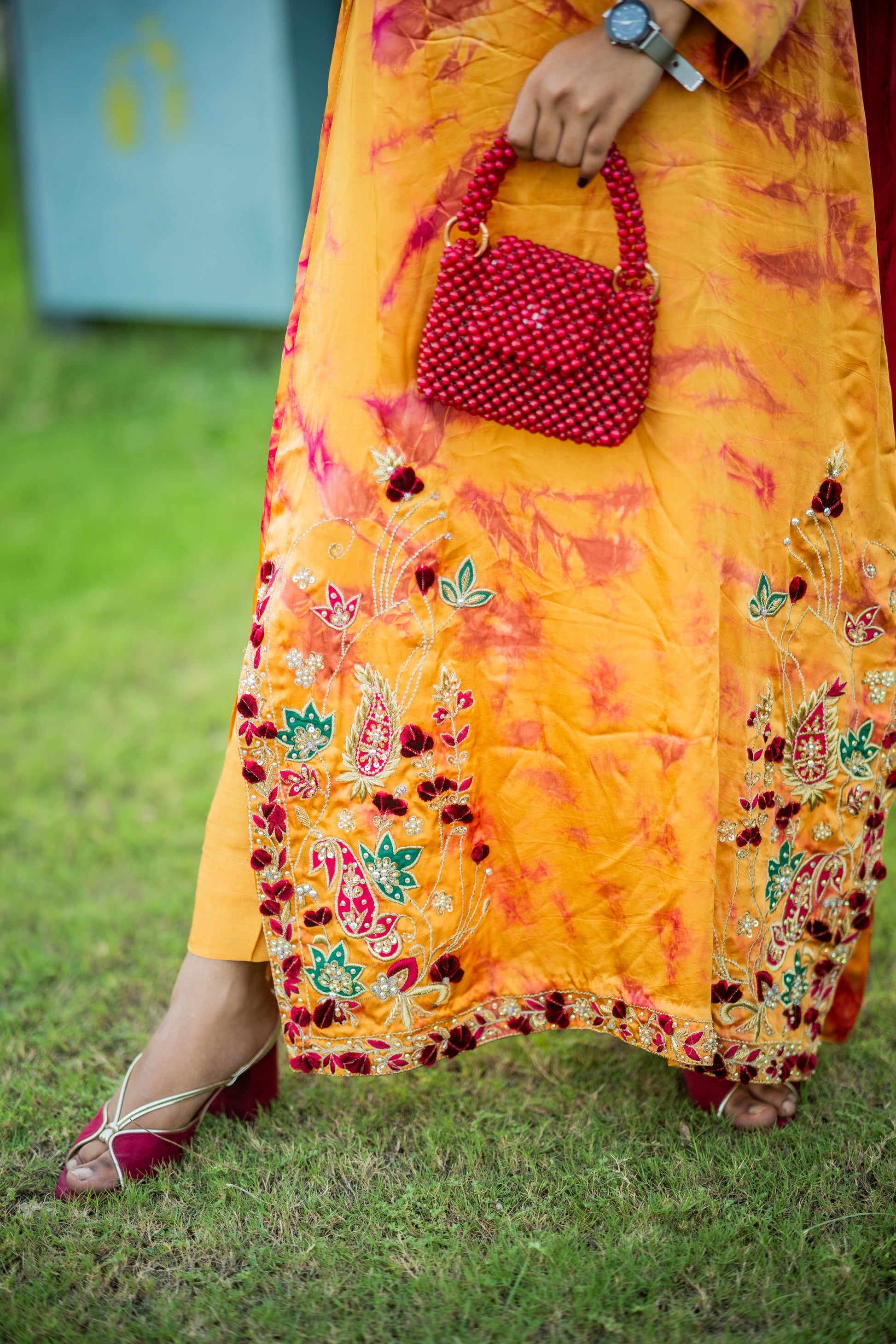 Embroidered Long Silk Shirt with Maroon Dupatta – 3 Piece Formal Wear for Women