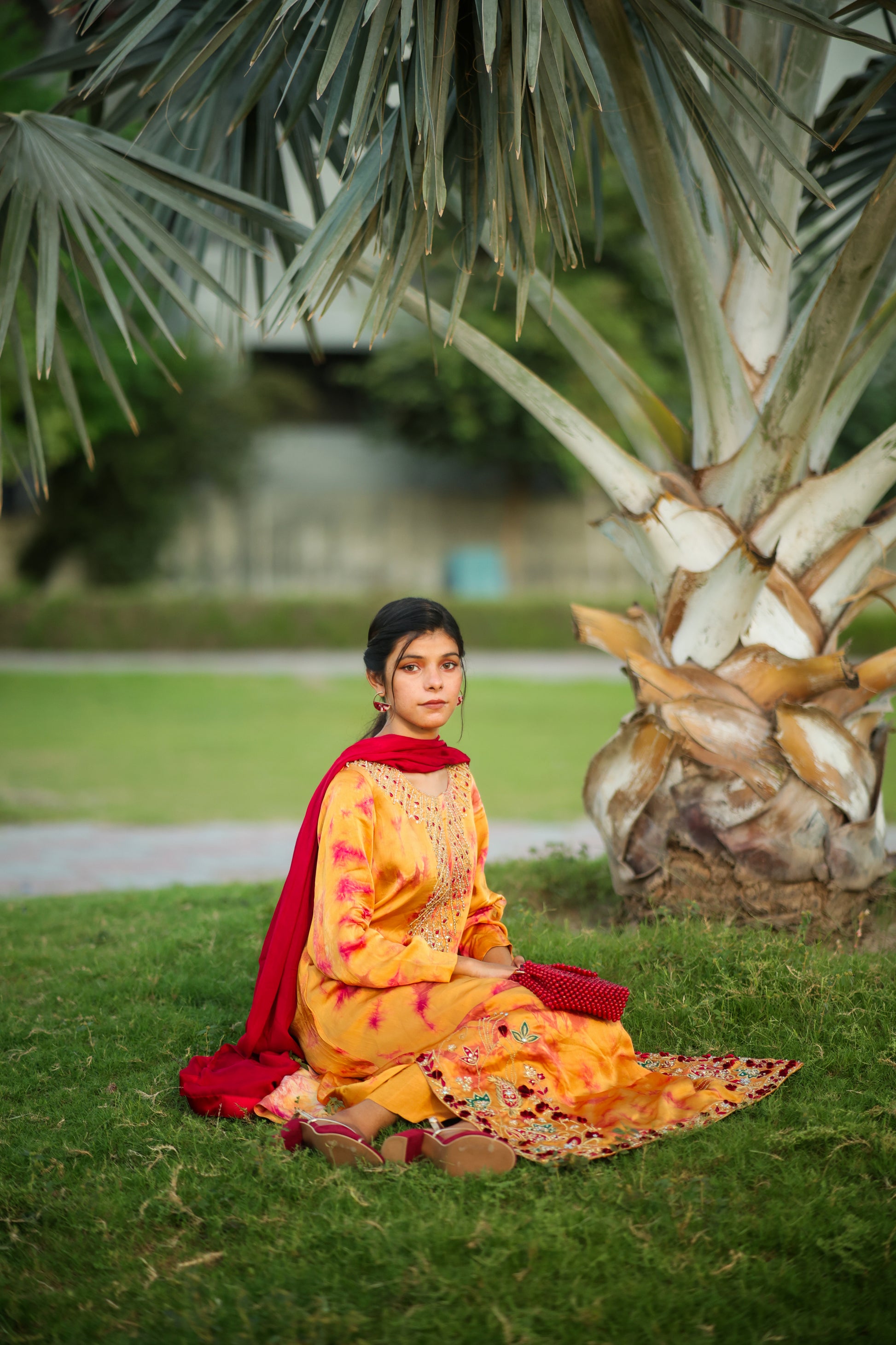 Embroidered Long Silk Shirt with Maroon Dupatta – 3 Piece Formal Wear for Women