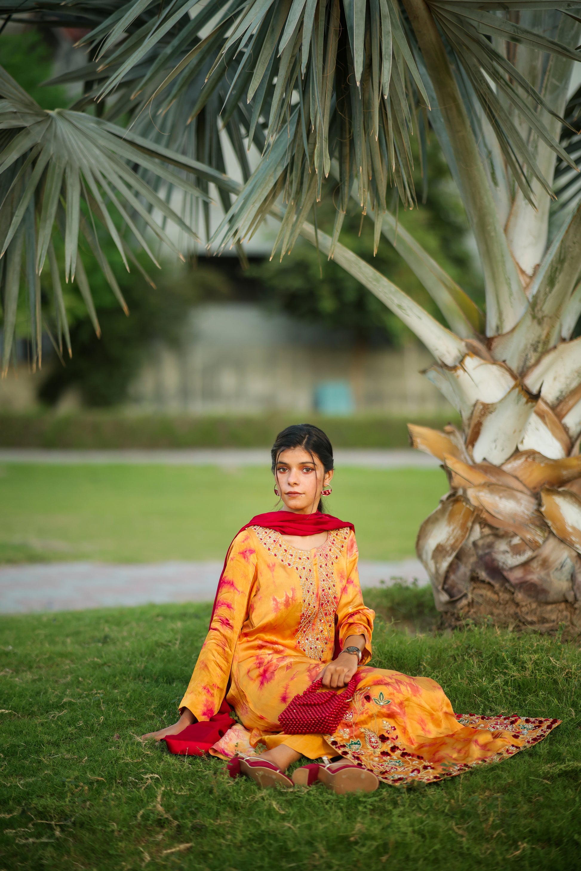 Embroidered Long Silk Shirt with Maroon Dupatta – 3 Piece Formal Wear for Women