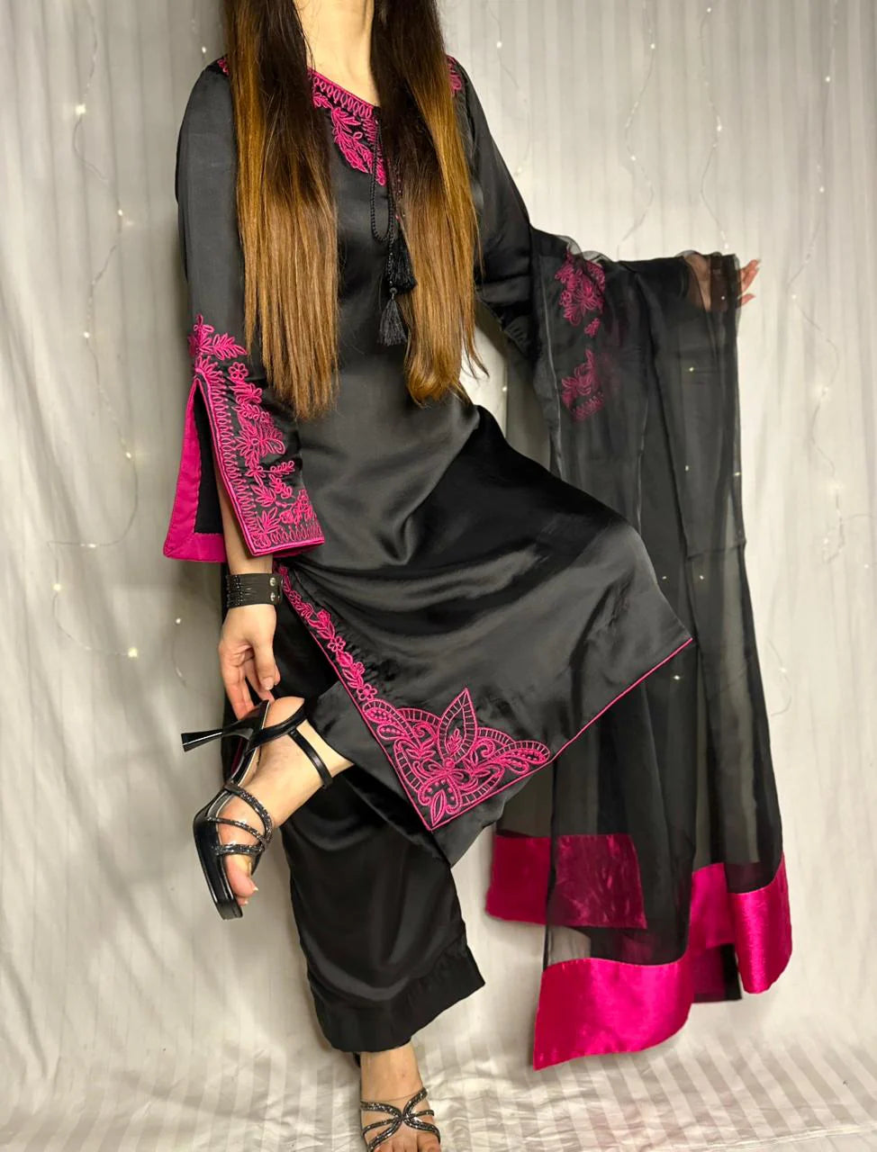 Magenta Premium Silk Embroidered 3-Piece Formal Suit