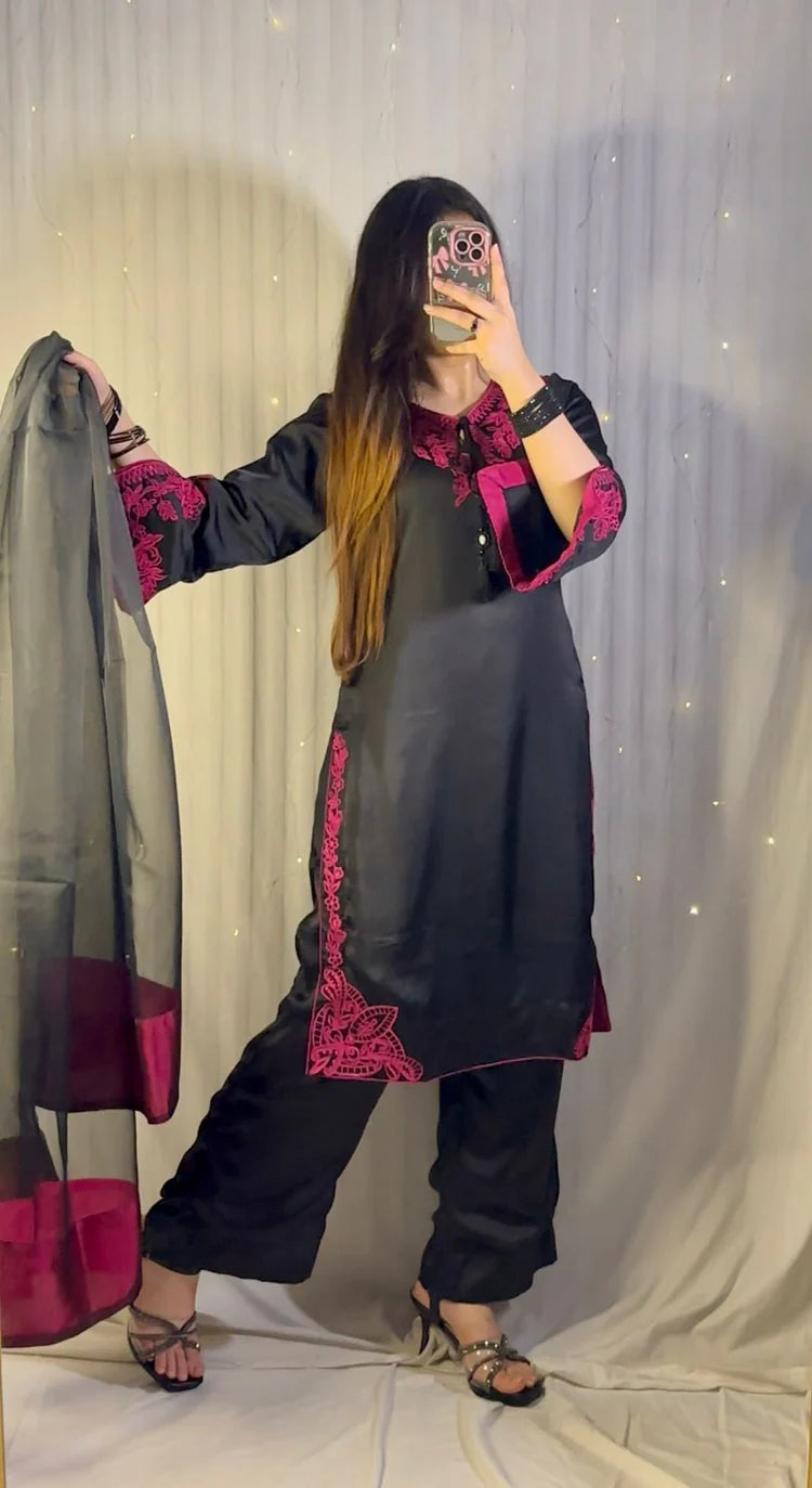 Magenta Premium Silk Embroidered 3-Piece Formal Suit