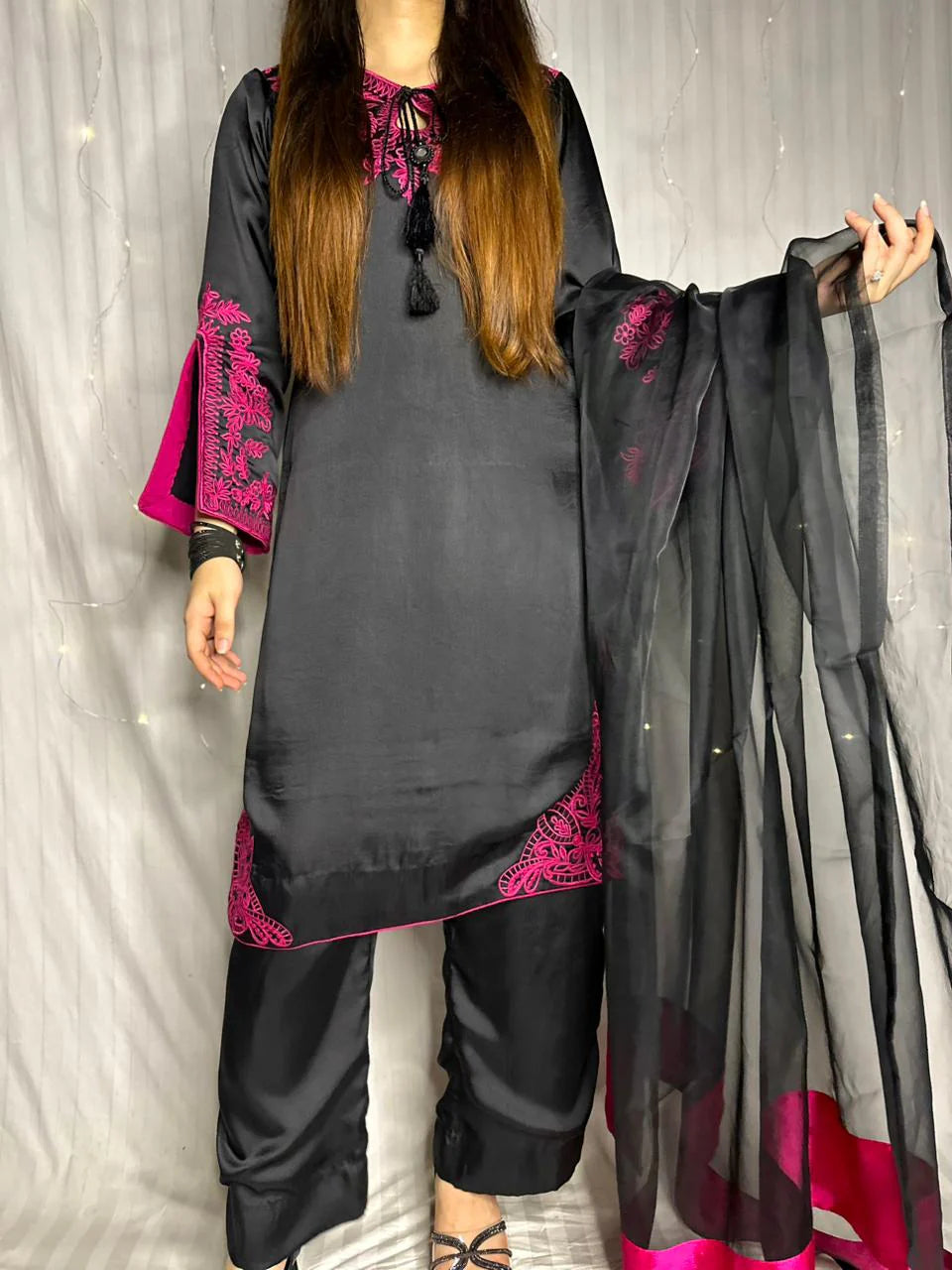 Magenta Premium Silk Embroidered 3-Piece Formal Suit