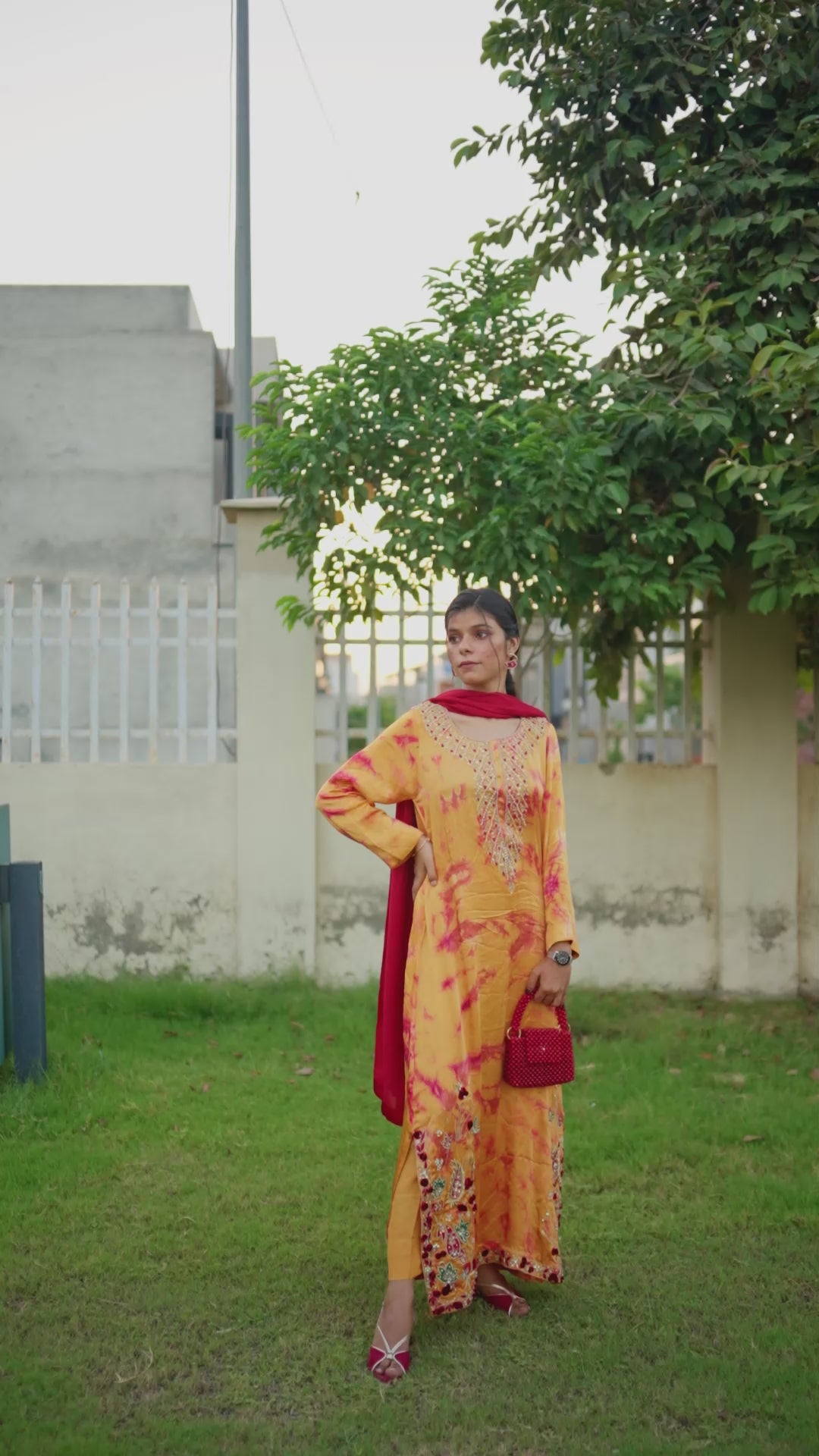 Embroidered Long Silk Shirt with Maroon Dupatta – 3 Piece Formal Wear for Women