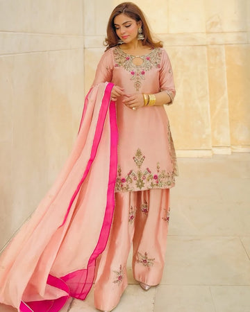3-Piece Sheesha Silk Ensemble with Medium Silk Dupatta