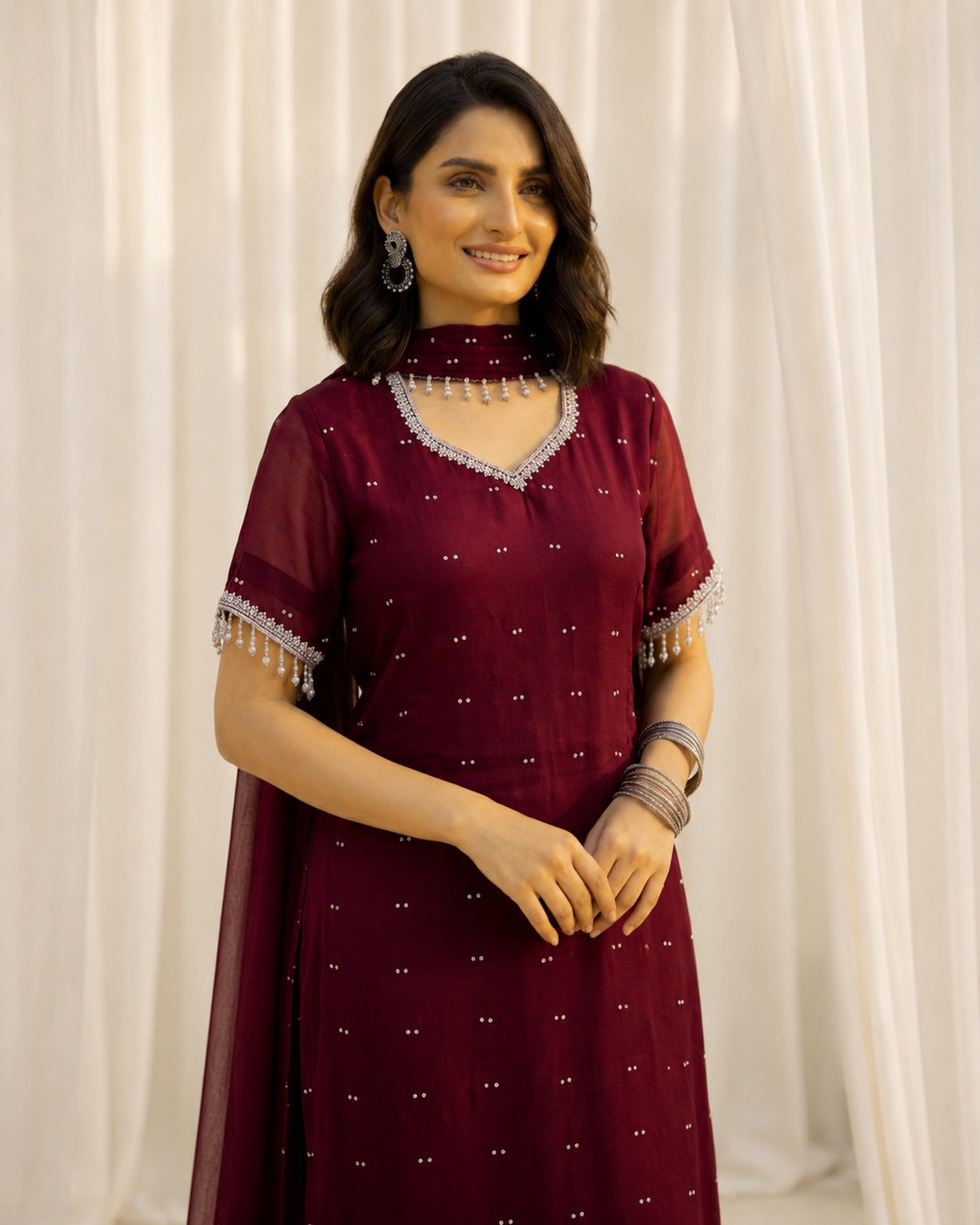 Chiffon Chakor 3-Piece Suit with Shamoze Silk Trouser