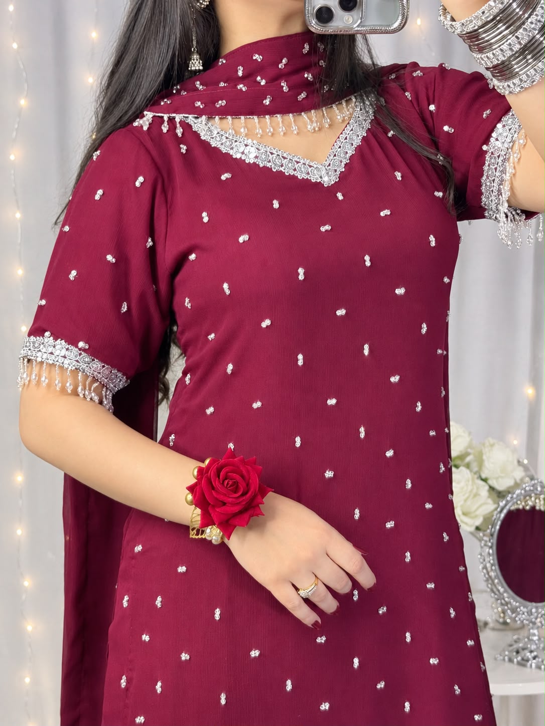 Chiffon Chakor 3-Piece Suit with Shamoze Silk Trouser