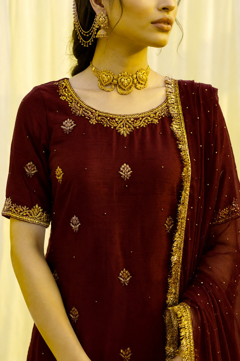 Zardosi Tussel Silk 3-Piece Suit with Silk Palazzo