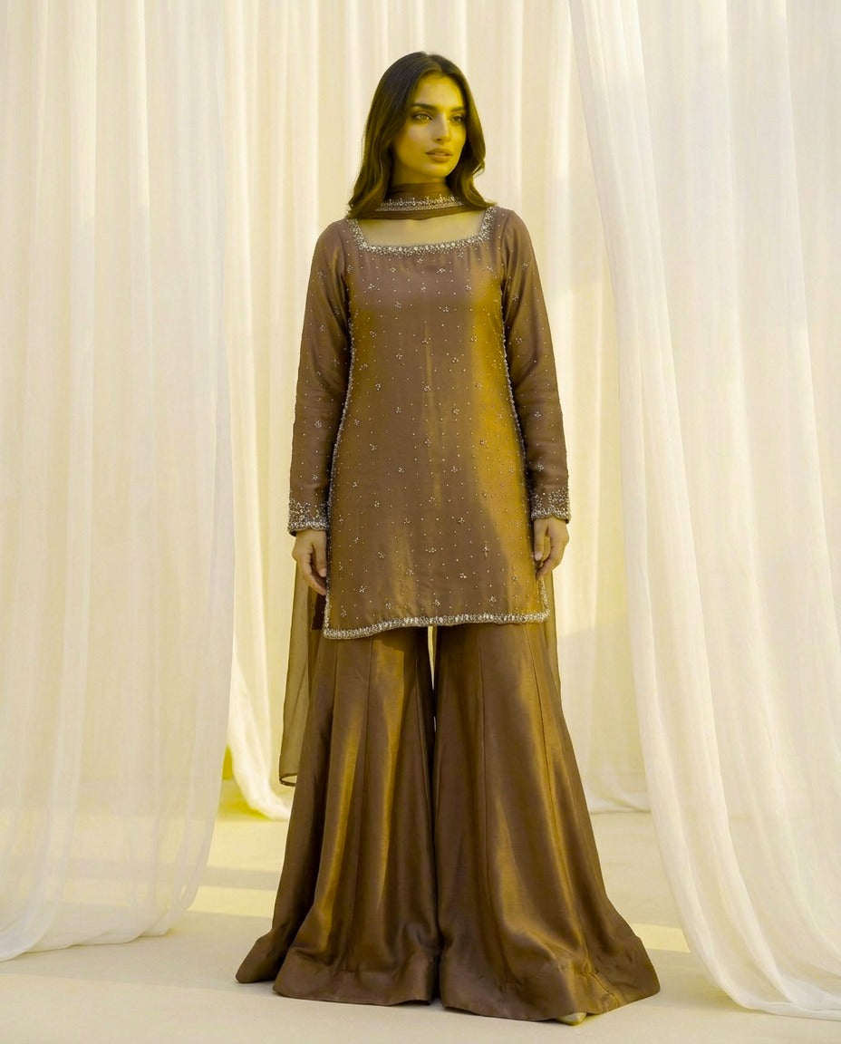 Zardosi Raw Silk 3-Piece Suit with Silk Dupatta