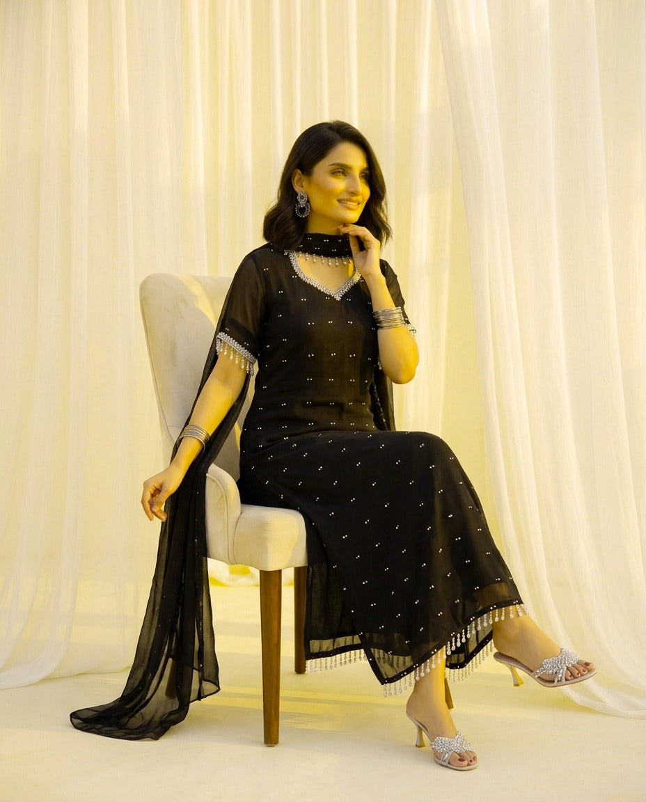 Chiffon Chakor 3-Piece Suit with Shamoze Silk Trouser