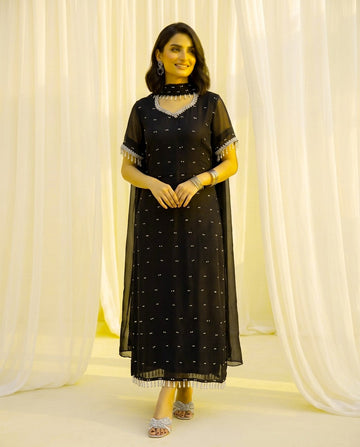 Chiffon Chakor 3-Piece Suit with Shamoze Silk Trouser