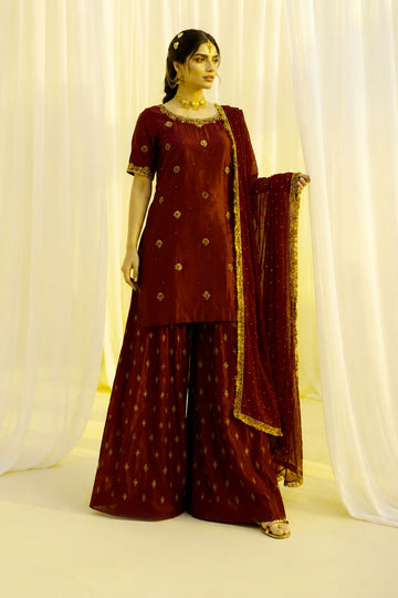 Zardosi Tussel Silk 3-Piece Suit with Silk Palazzo
