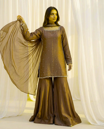 Zardosi Raw Silk 3-Piece Suit with Silk Dupatta
