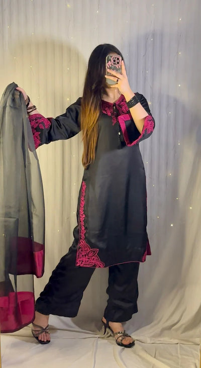 Magenta Premium Silk Embroidered 3-Piece Formal Suit