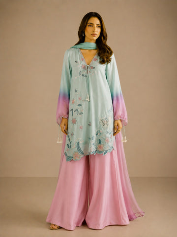Luxury Tussel Silk Embroidered 3 Piece Pakistani Suit with Medium Silk Dupatta | Zahranoor