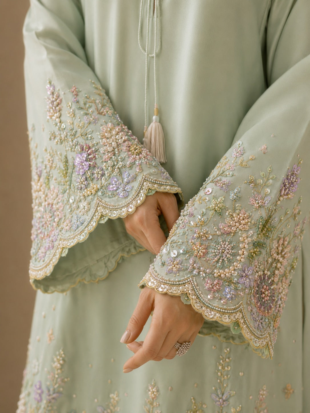 Mint Whisper – Hand Embellished Sheesha Silk Luxury Pret