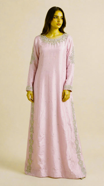 Blush Pink Sheesha Silk Embroidered Long Shirt with Medium Silk Dupatta