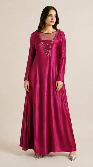 Magenta Sheesha Silk Frock with Pure Organza Dupatta 3pc dress