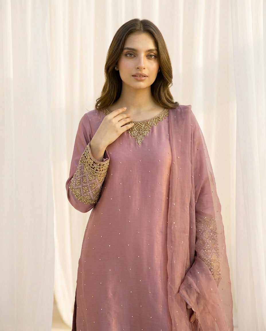 Zardosi Farshi Shalwar 3-Piece Suit – Tussel Silk