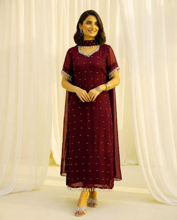 Chiffon Chakor 3-Piece Suit with Shamoze Silk Trouser