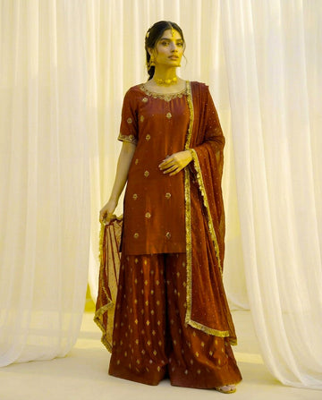 Zardosi Tussel Silk 3-Piece Suit with Silk Palazzo