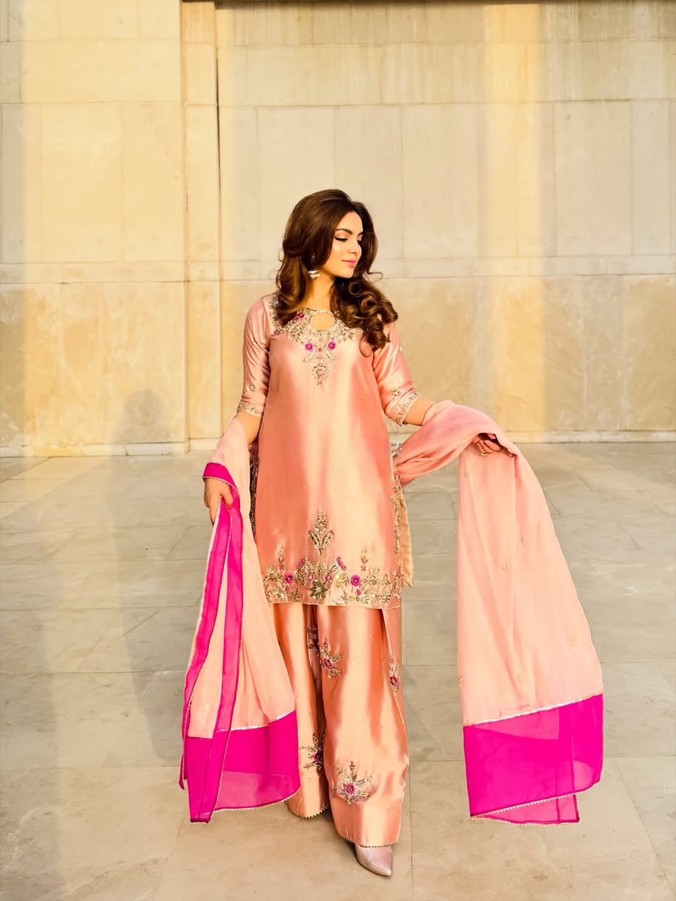 3-Piece Sheesha Silk Ensemble with Medium Silk Dupatta